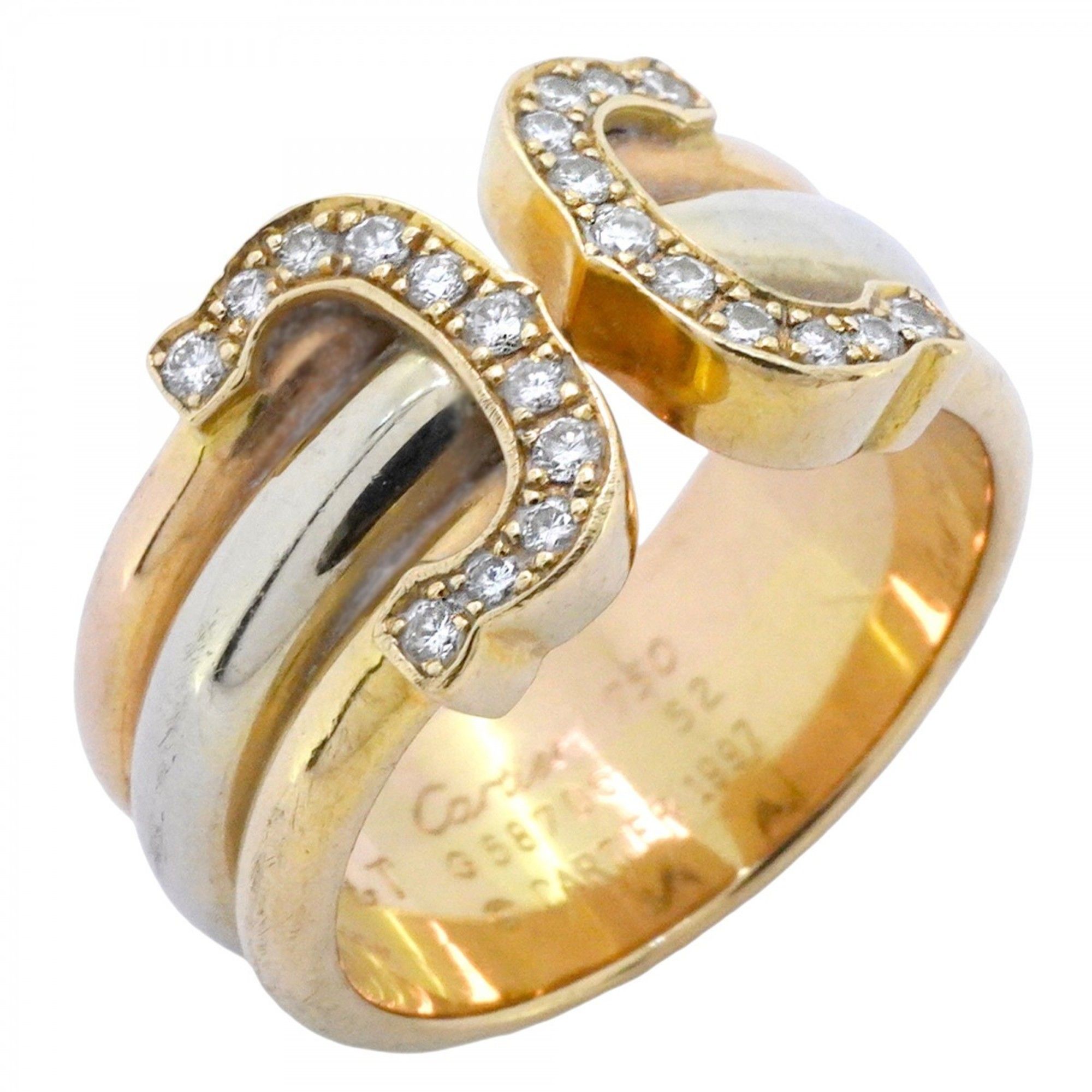 Cartier 2C Ring in 18K Yellow Gold, White Pink and Diamonds, #52, Women's