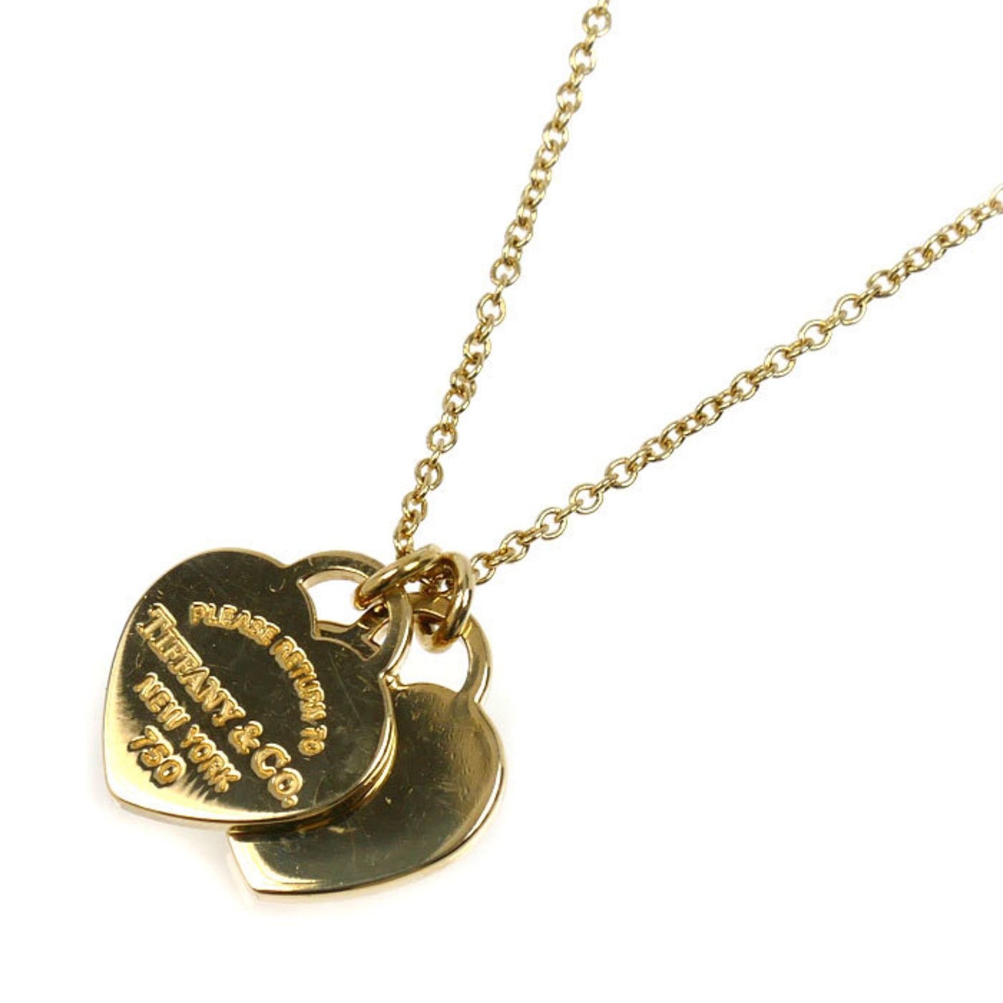 TIFFANY & Co. Tiffany 18K Yellow Gold Return to Double Heart Tag Necklace 60011459 4.3g 40.5cm Women