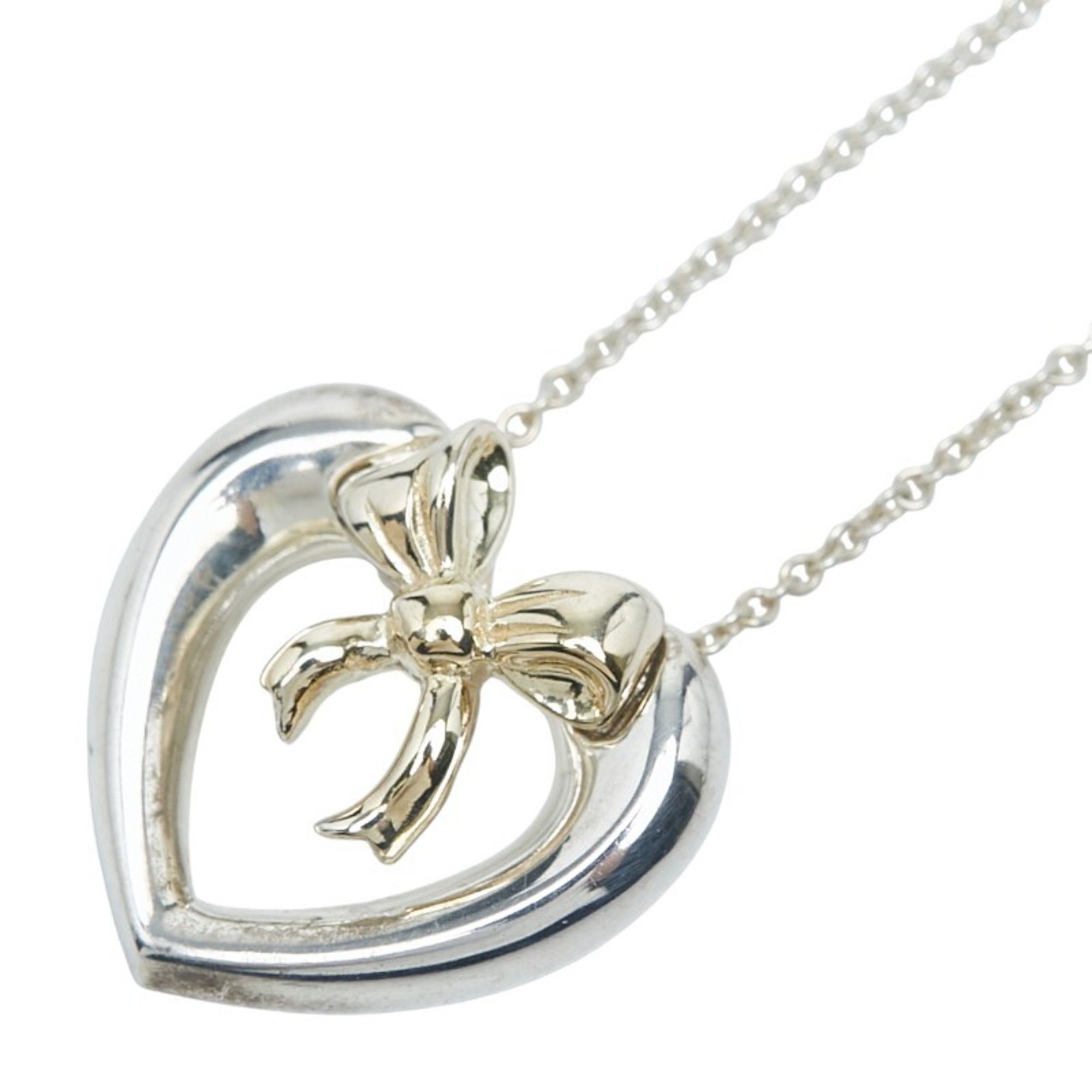 Tiffany Heart and Ribbon Combination Necklace in SV925 Silver 18K Yellow Gold. Women's. TIFFANY & Co