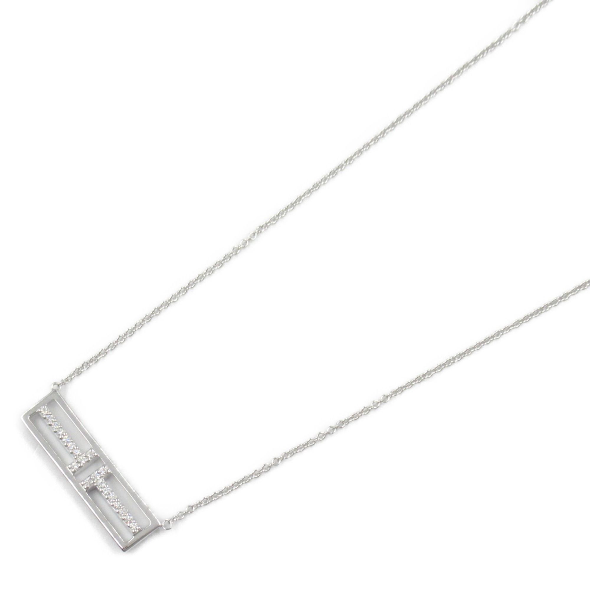 Tiffany & Co. T TWO Horizontal Bar Necklace 18KWG (White Gold) Diamond Ladies Clear