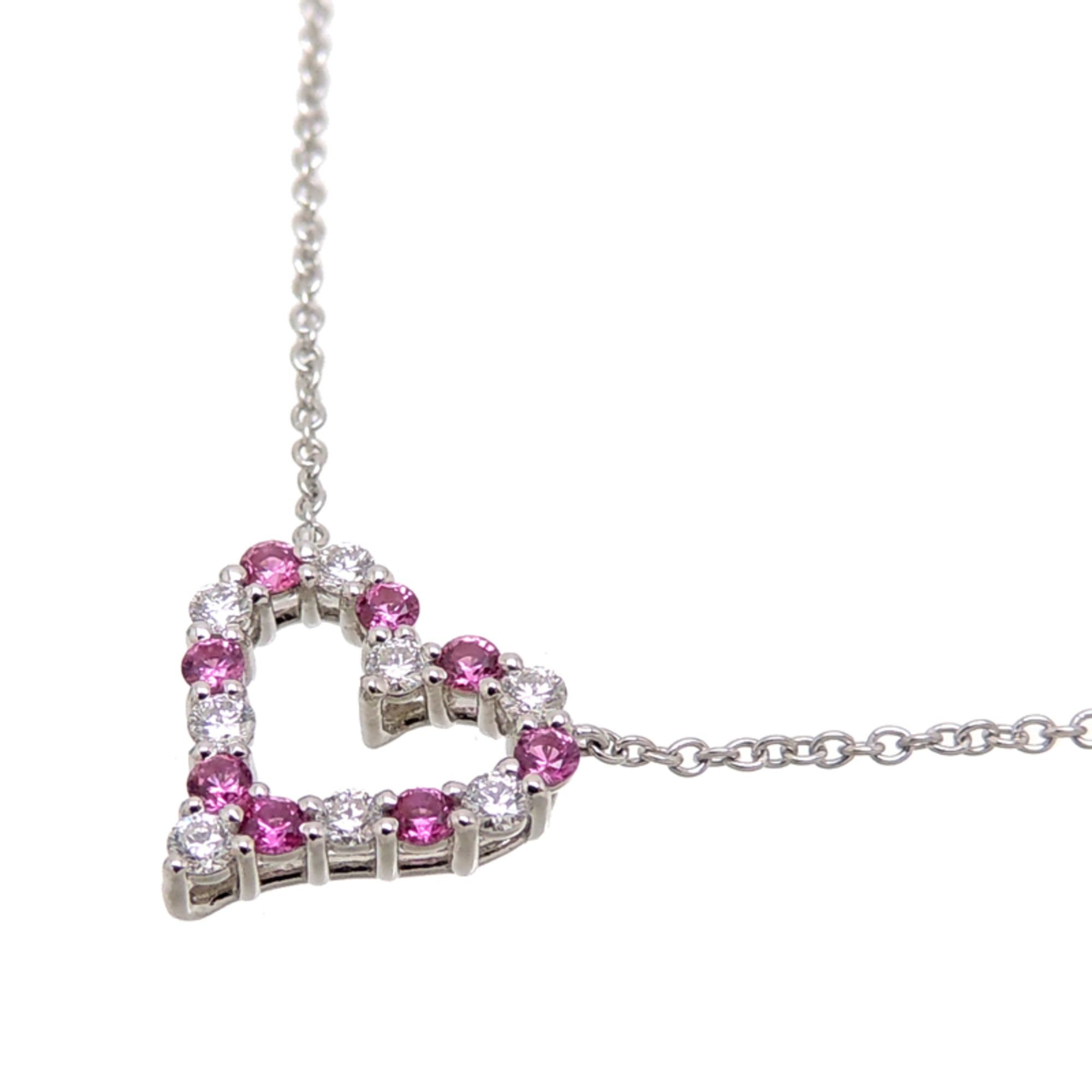 Tiffany Sentimental Heart Diamond and Pink Sapphire Women's Necklace in Pt950 Platinum