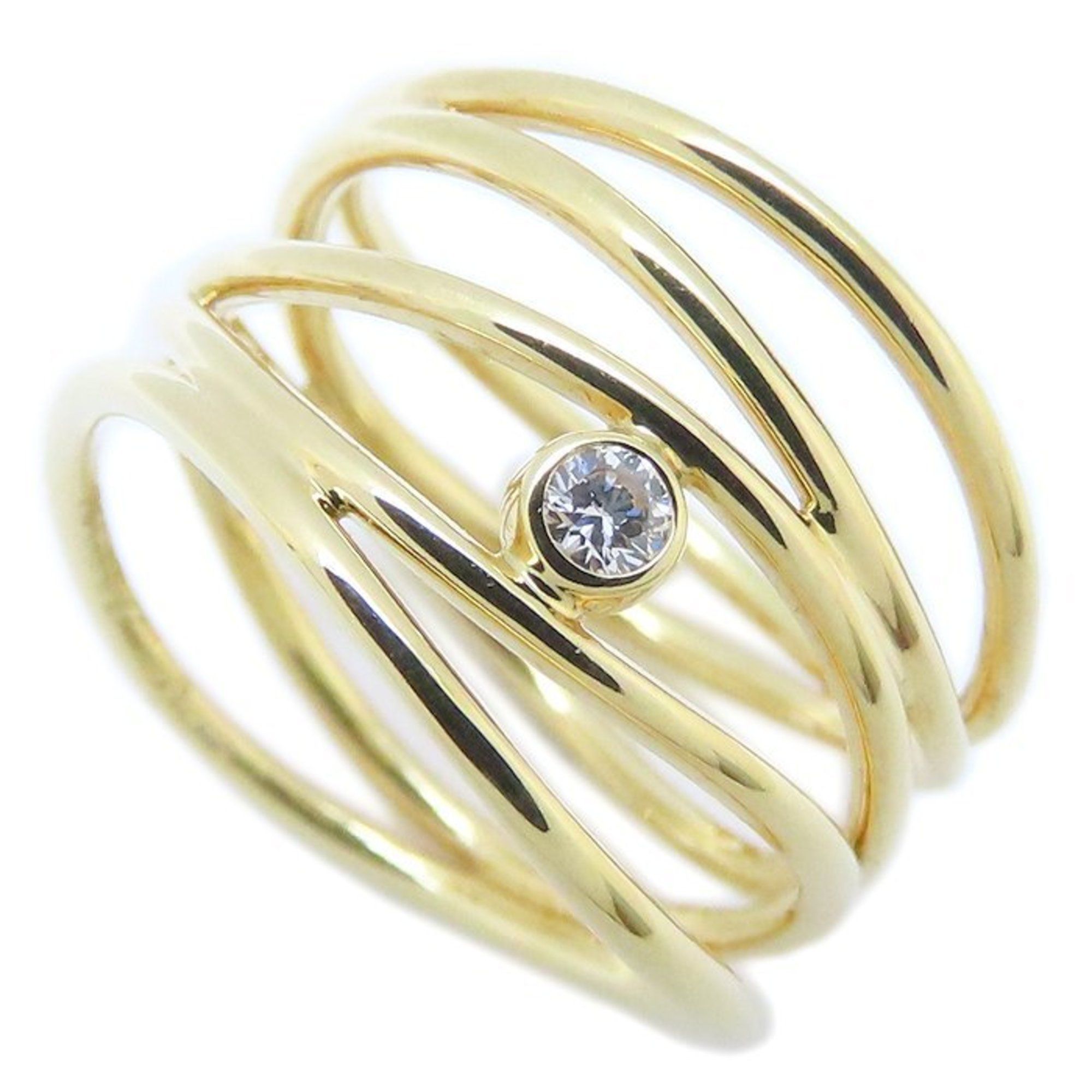TIFFANY & Co. Tiffany Wave Ring, 5-Row, 1 Diamond, Elsa Peretti, 18K Yellow Gold, 293991