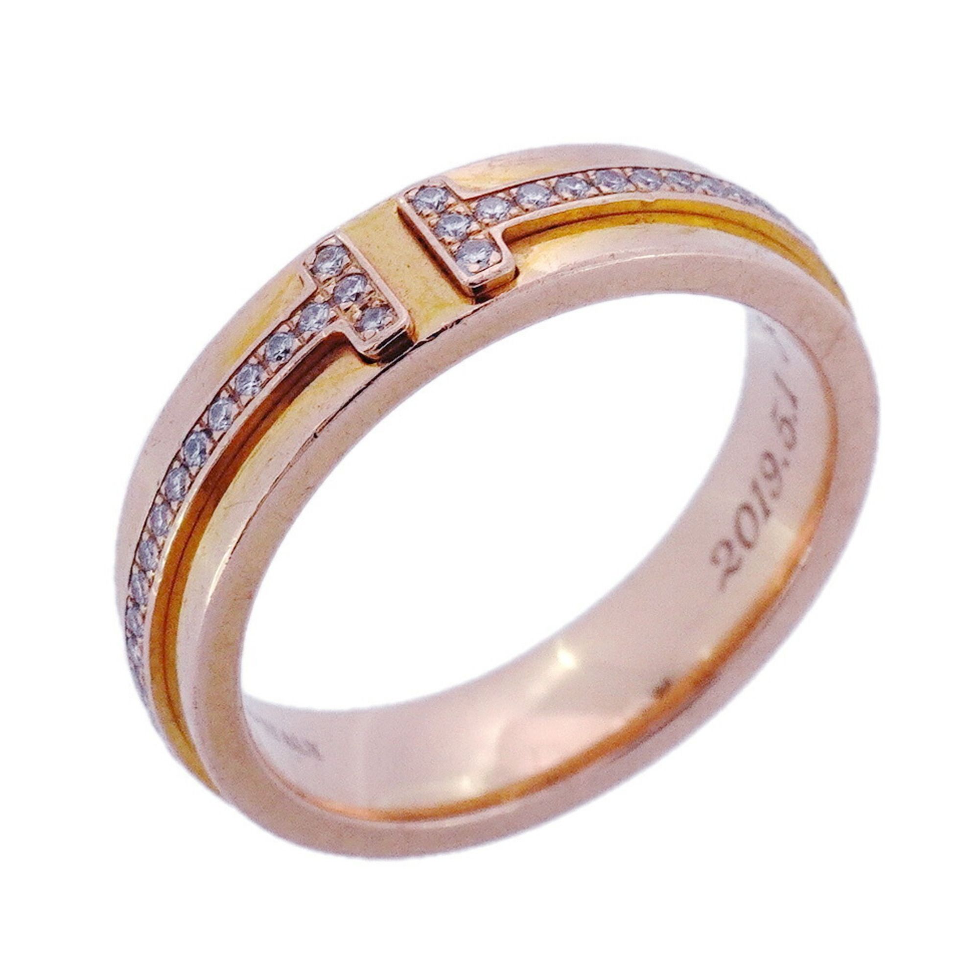 Tiffany T Narrow Ring, 18KPG Pink Gold with Diamonds, Size 9, Women's