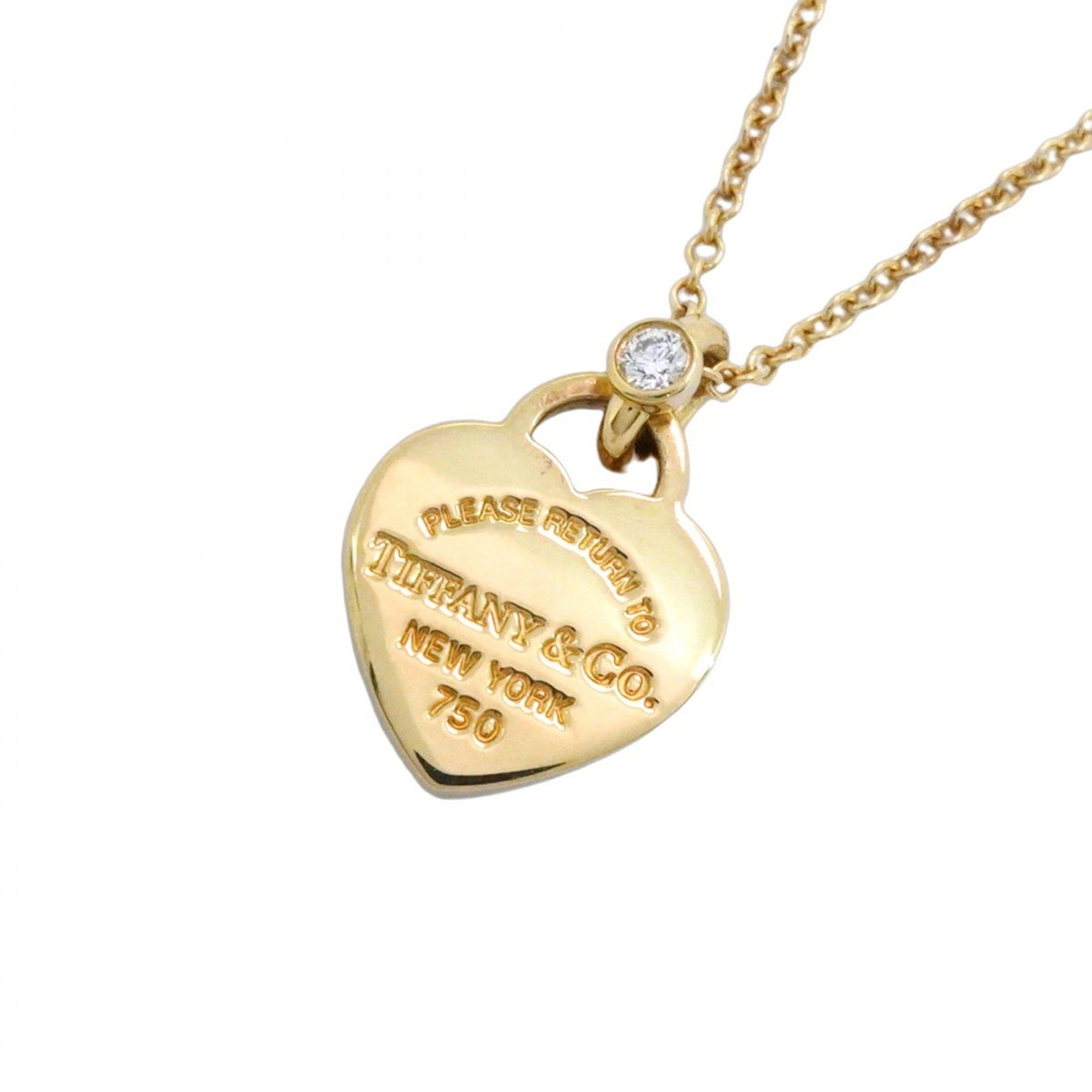 Tiffany Return to Heart Tag Necklace, 1PD, 18KYG Yellow Gold with Diamonds, Women's, P2219088