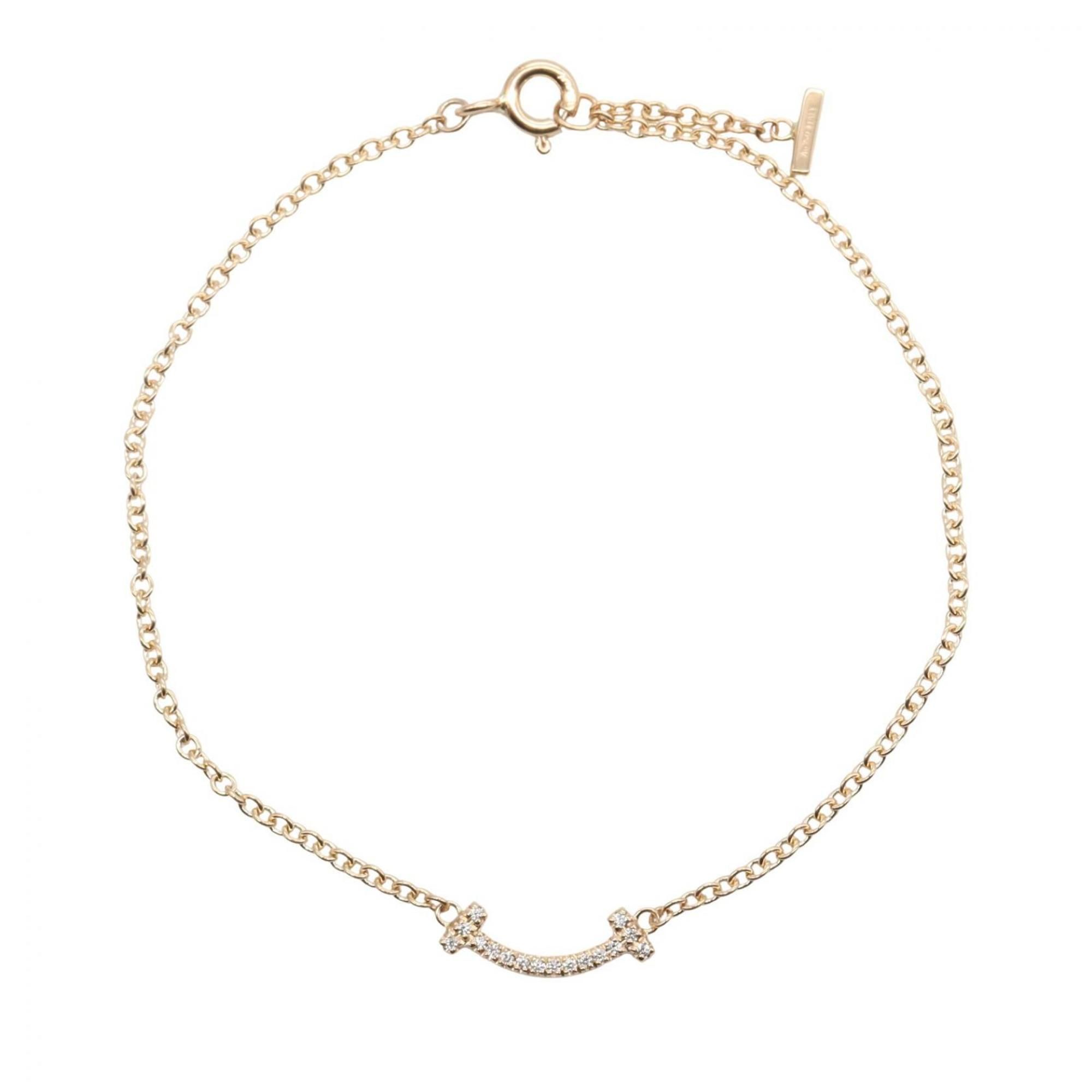 Tiffany & Co. T Smile Mini Bracelet, 18K Pink Gold with Diamonds, Women's, and Clear, 62994576
