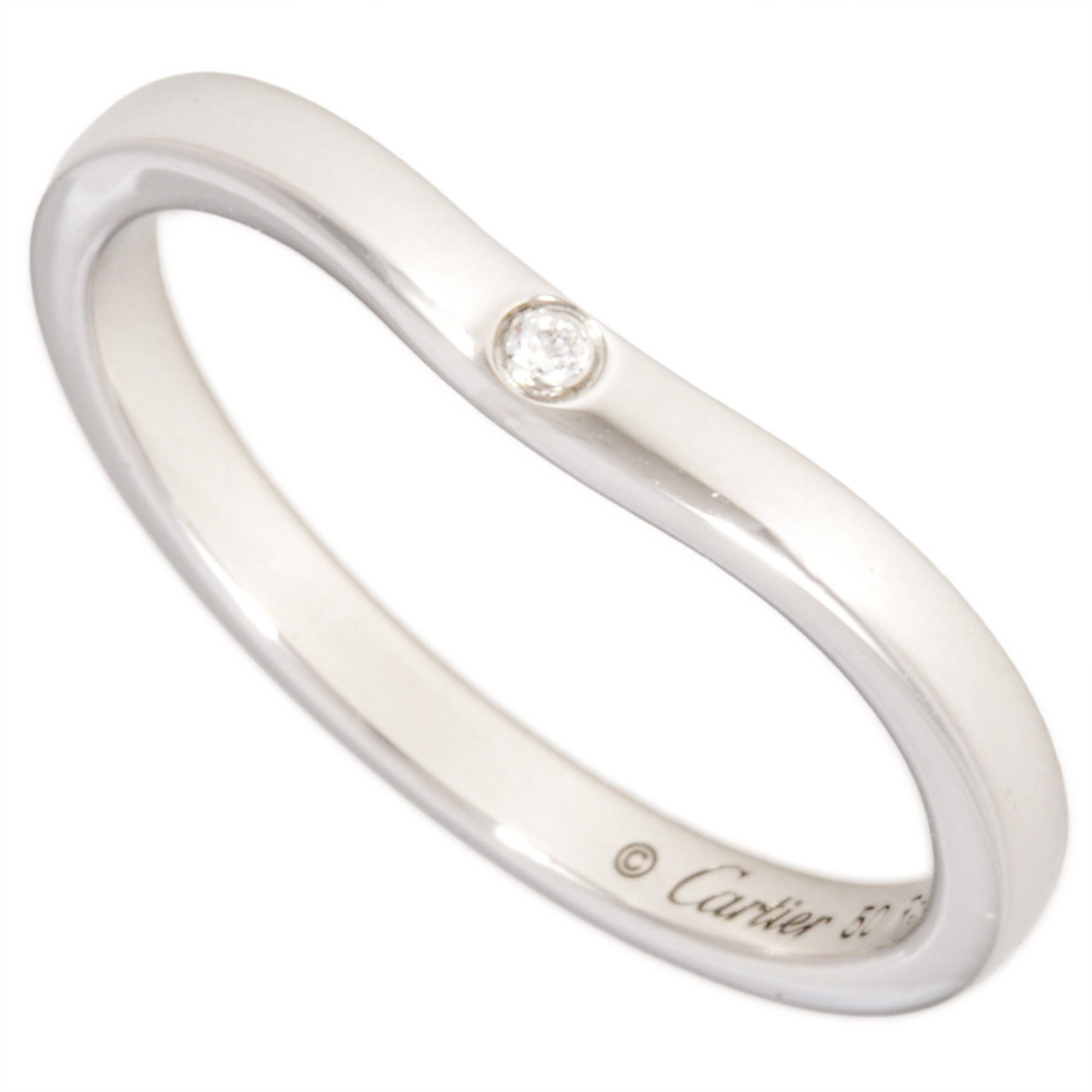 Cartier Ballerina Curve 3P Diamond Ring, #50 Pt950, 2.9g, Platinum, Women's
