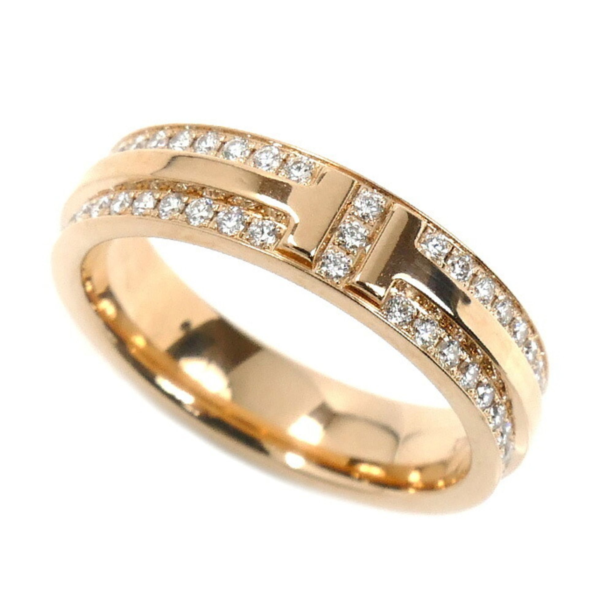 TIFFANY & Co. Tiffany 18K Pink Gold T Narrow Pavé Ring 60151503 with Diamonds, Size 9, 5.1g, Women's