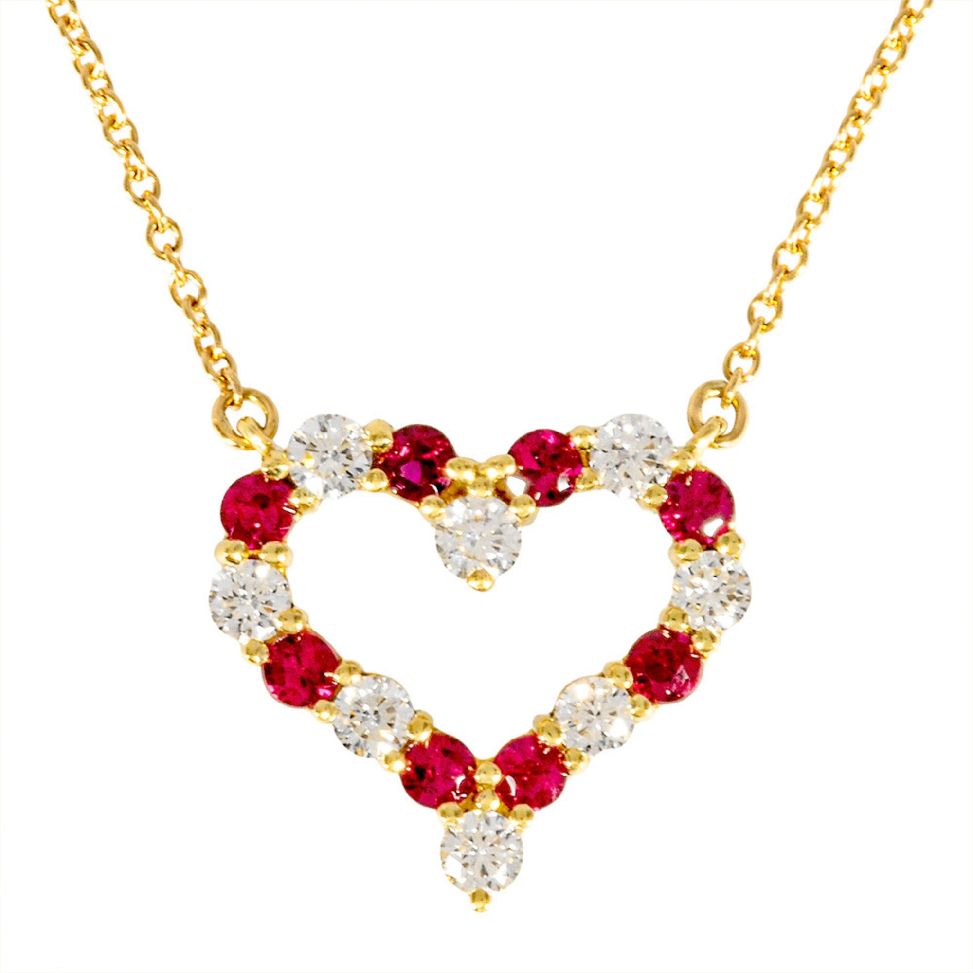 Tiffany & Co. Sentimental Heart Medium Necklace with Diamonds, 18K Yellow Gold, 3.5g Ruby, and Gold