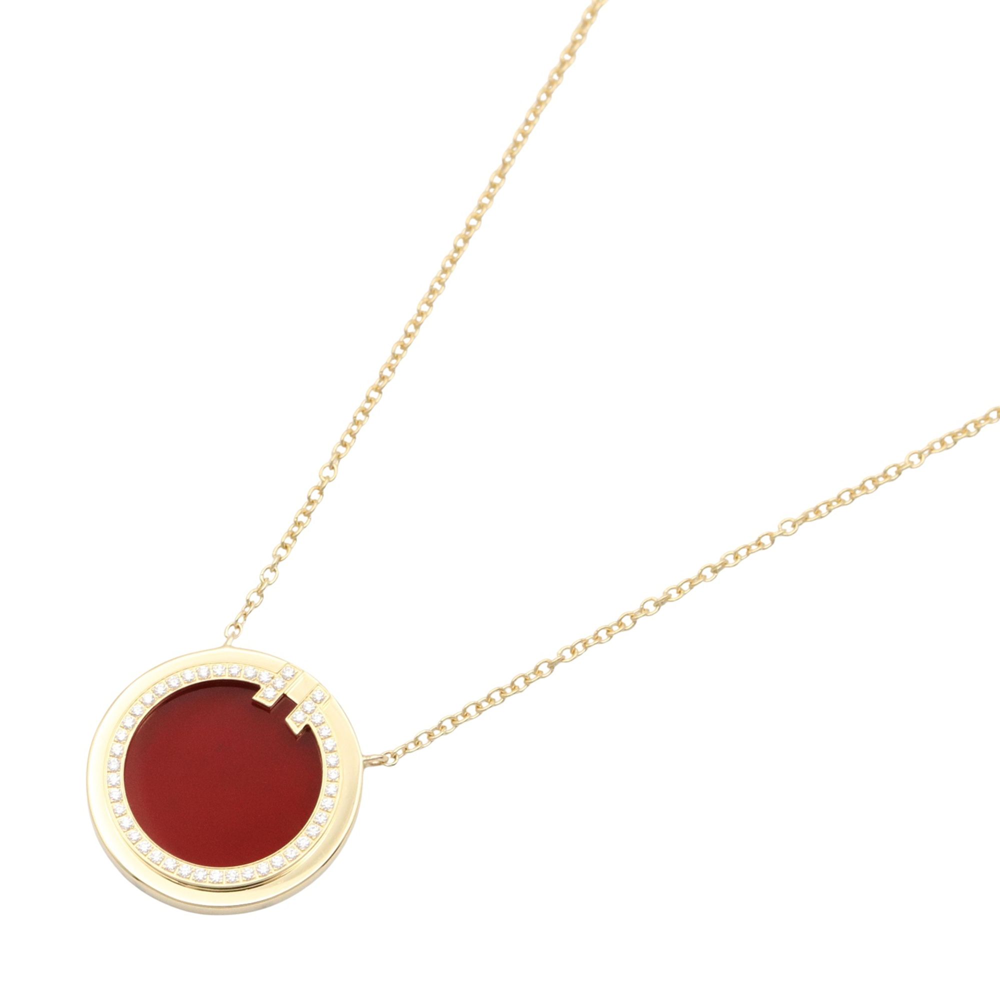 Tiffany & Co. T Two Circle Necklace, 18K Yellow Gold with Carnelian and Diamonds, Women's, Red Clear