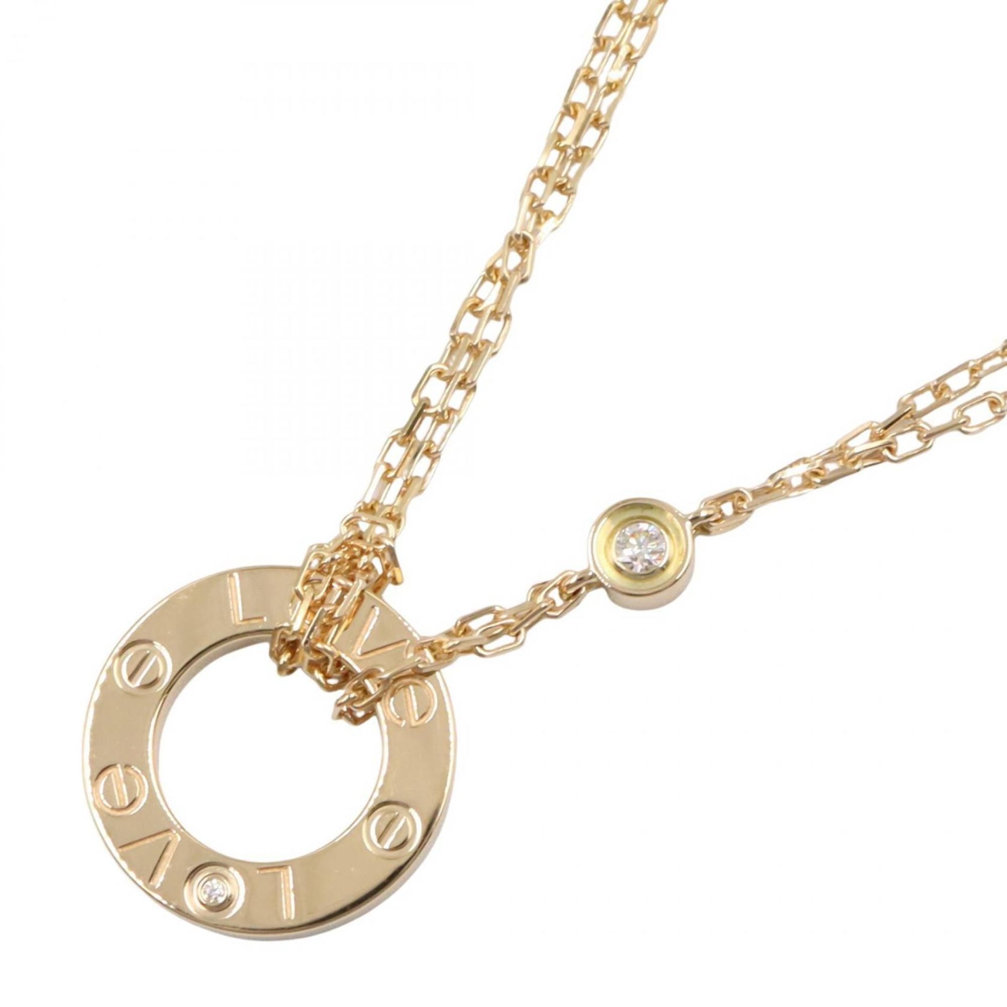Cartier Love Circle 2PD Necklace in 18K Yellow Gold with Diamonds, Women's, and Clear, B7219500