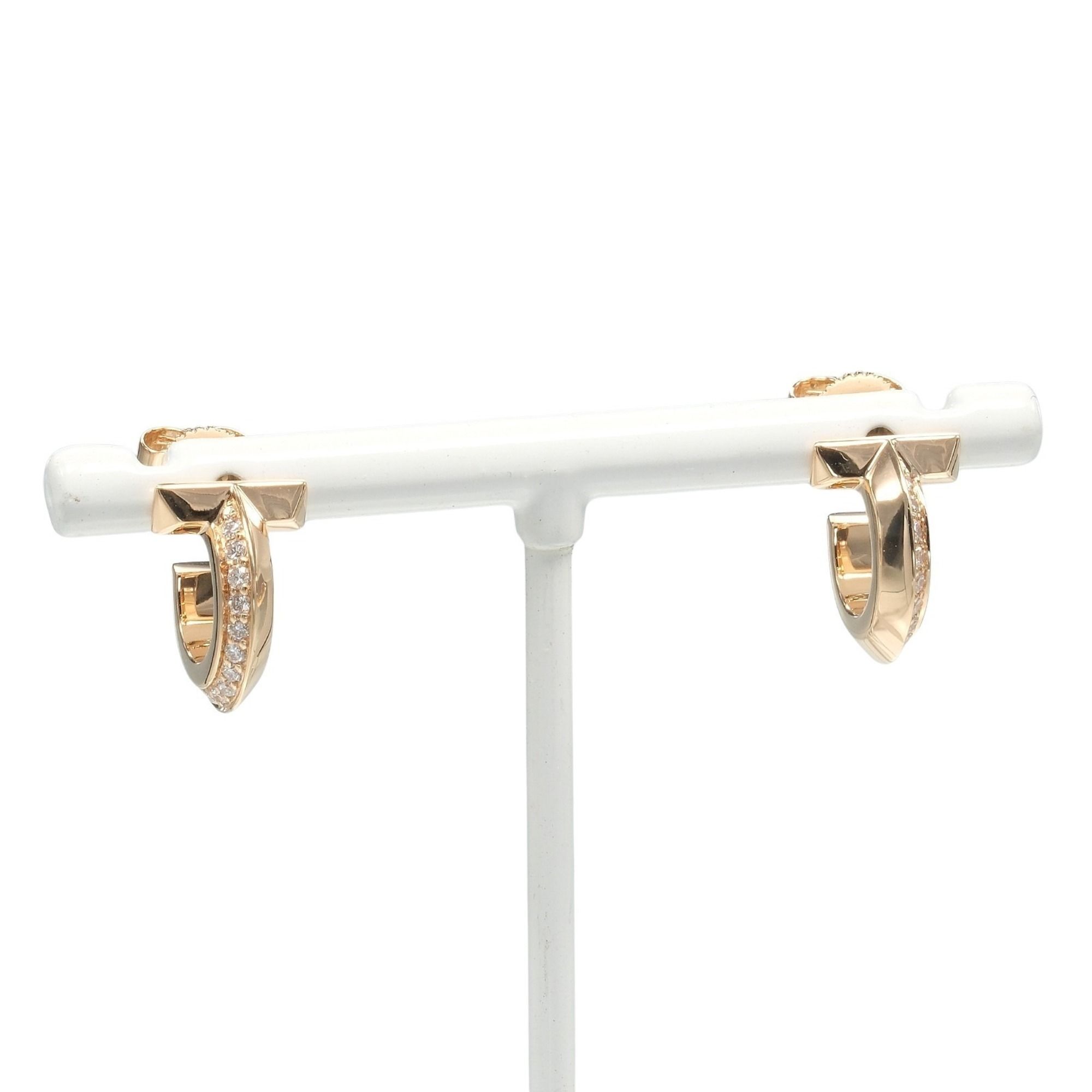Tiffany & Co. T-One Hoop Earrings in 18K Pink Gold with Diamonds, Approx. 6.7g