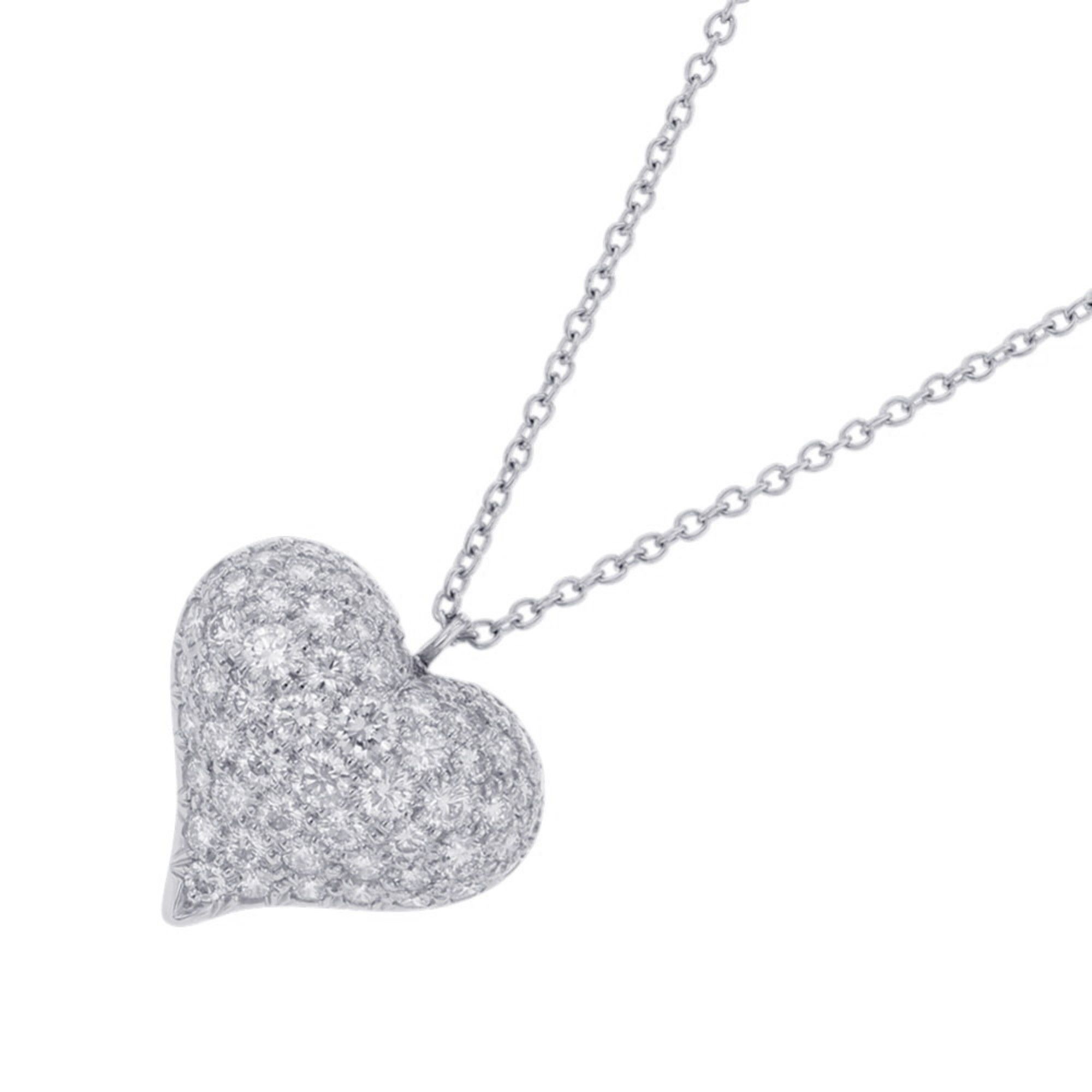 Tiffany & Co. Pinched Heart Diamond Necklace in Platinum (Pt950). Pendant with Pavé Diamonds.