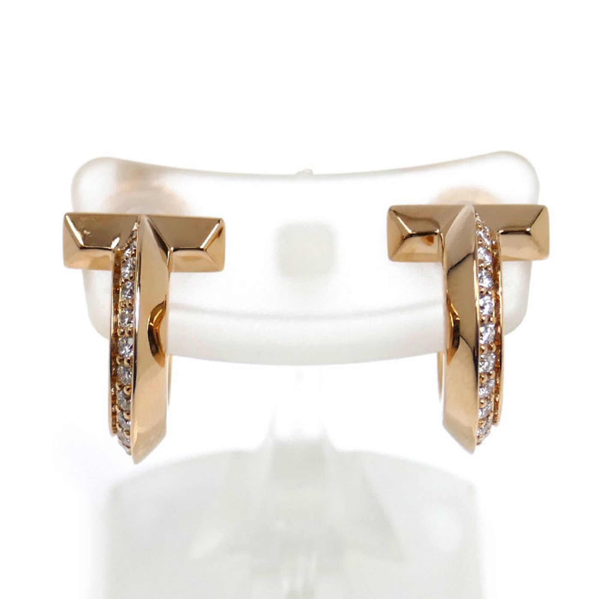 TIFFANY & Co. Tiffany 18KPG Pink Gold T-One Hoop Earrings 69782981 with 0.20ct/0.20ct Diamonds, 6.6g