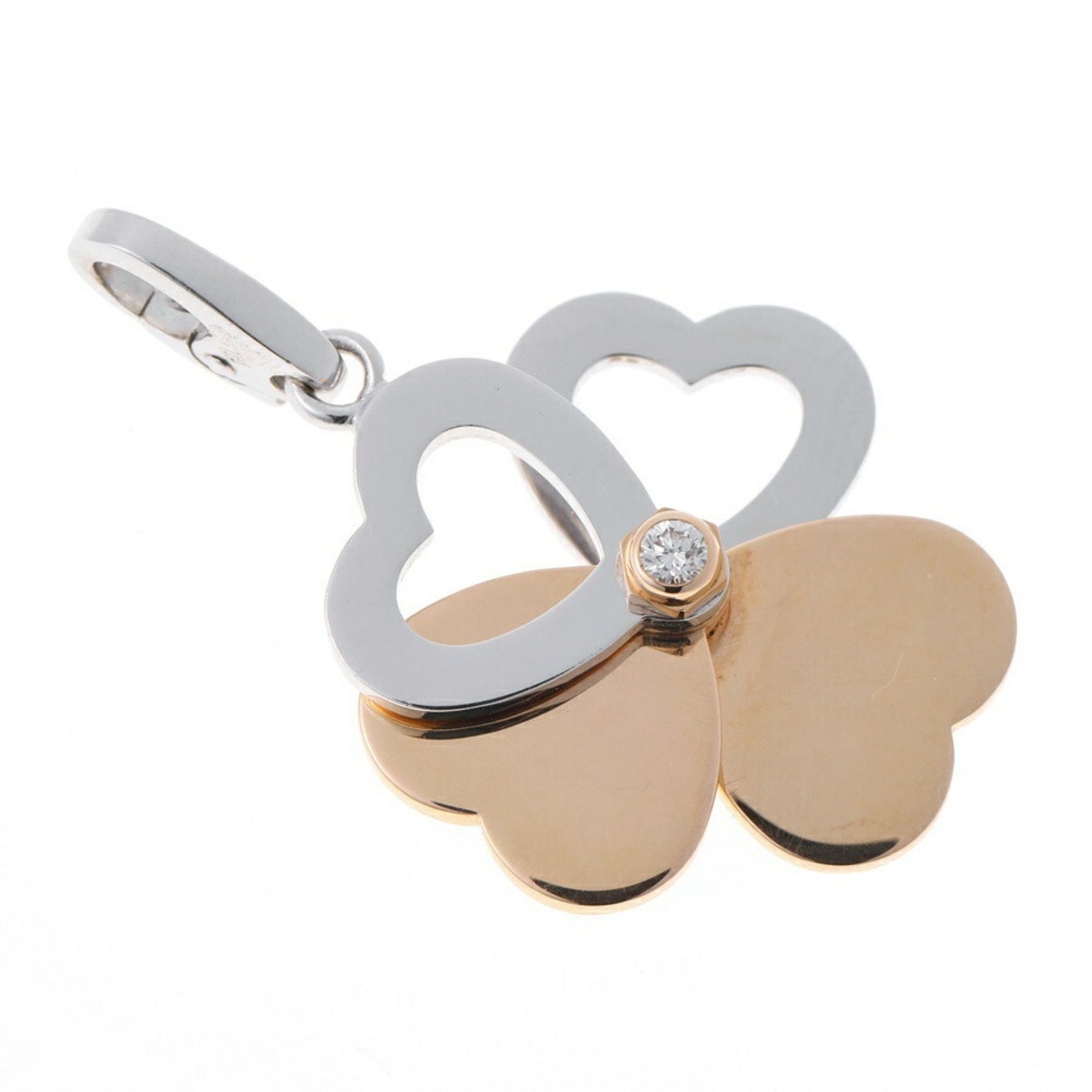 Cartier Clover Heart Charm 18KPG 18KWG Diamond 2P A-158782