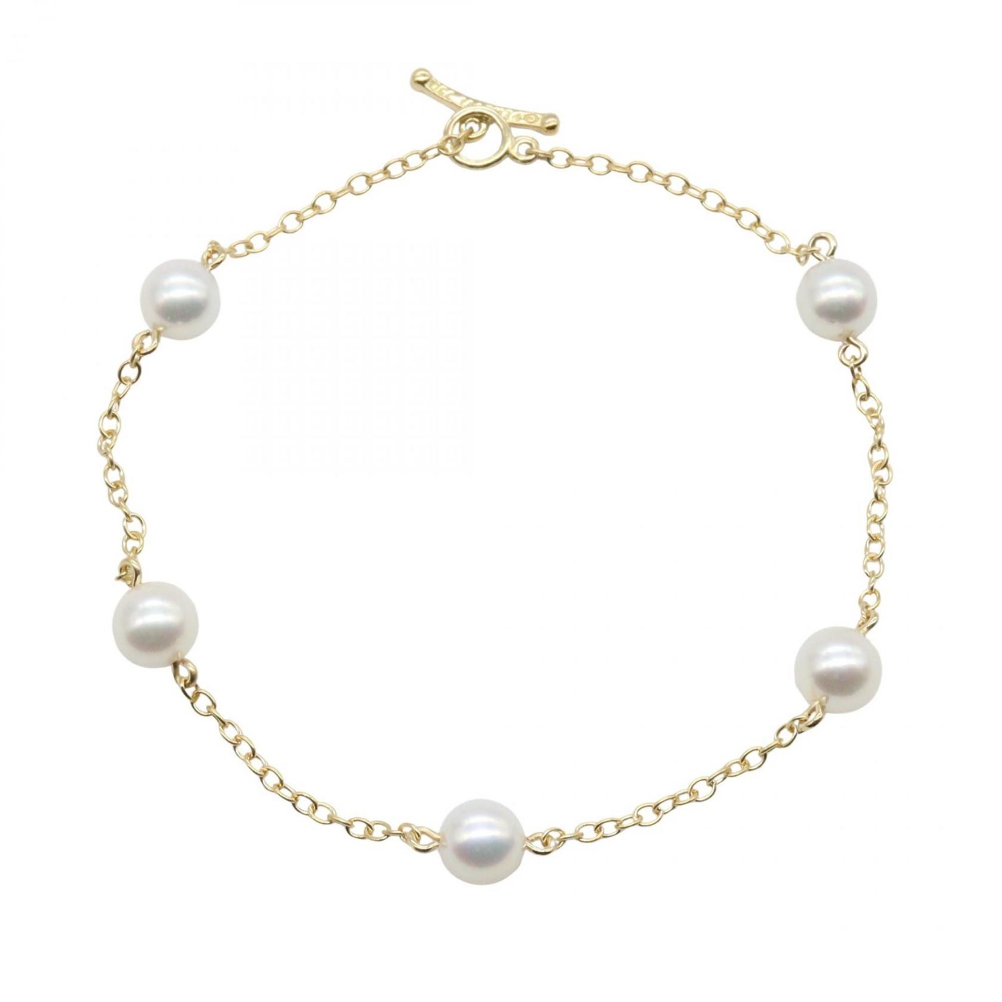 Tiffany & Co. By the Yard Station Pearl Bracelet, 18K Yellow Gold with Pearl, Women's, and White