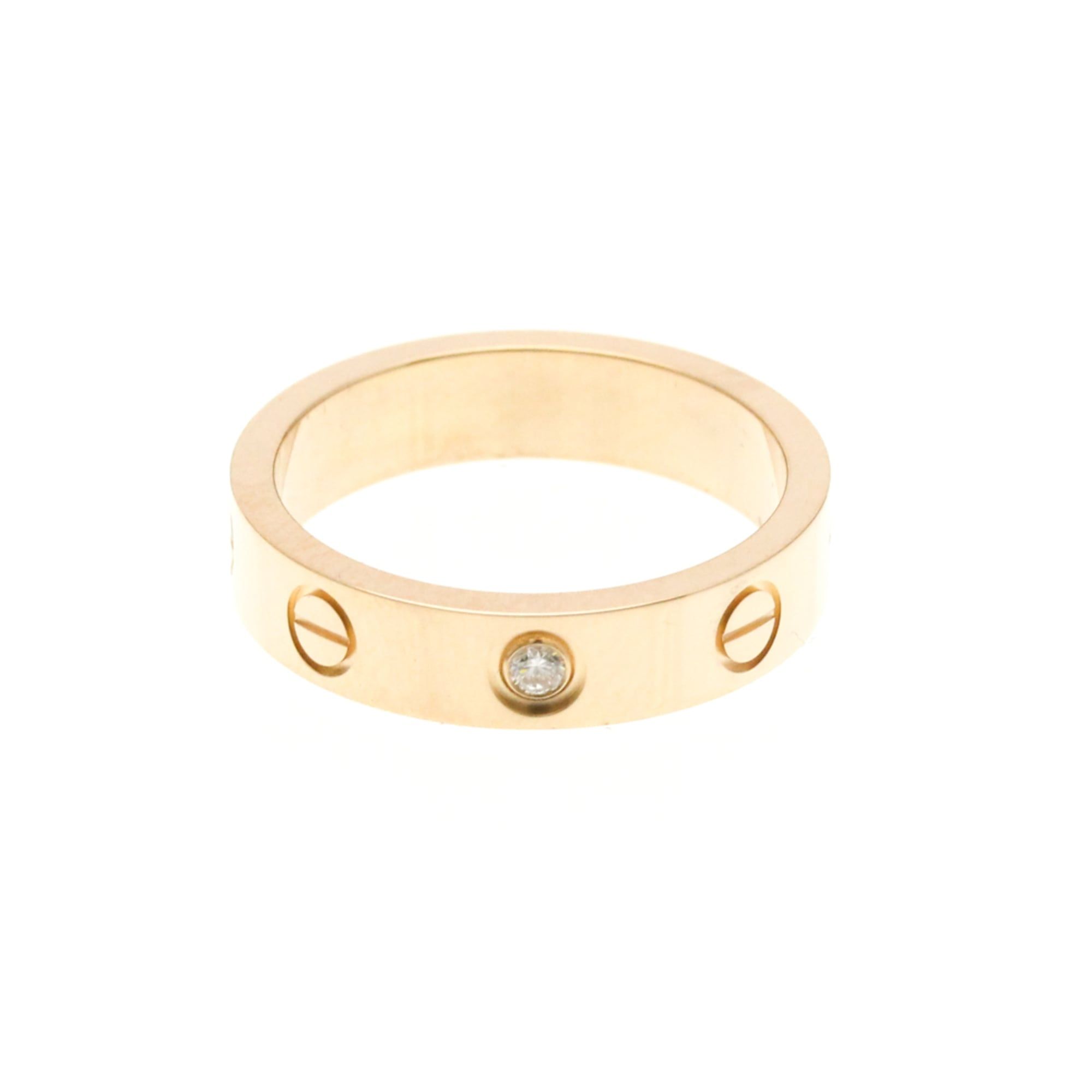 Cartier Mini Love Ring 1P Diamond Pink Gold (18K) Fashion Diamond Band Ring Pink Gold