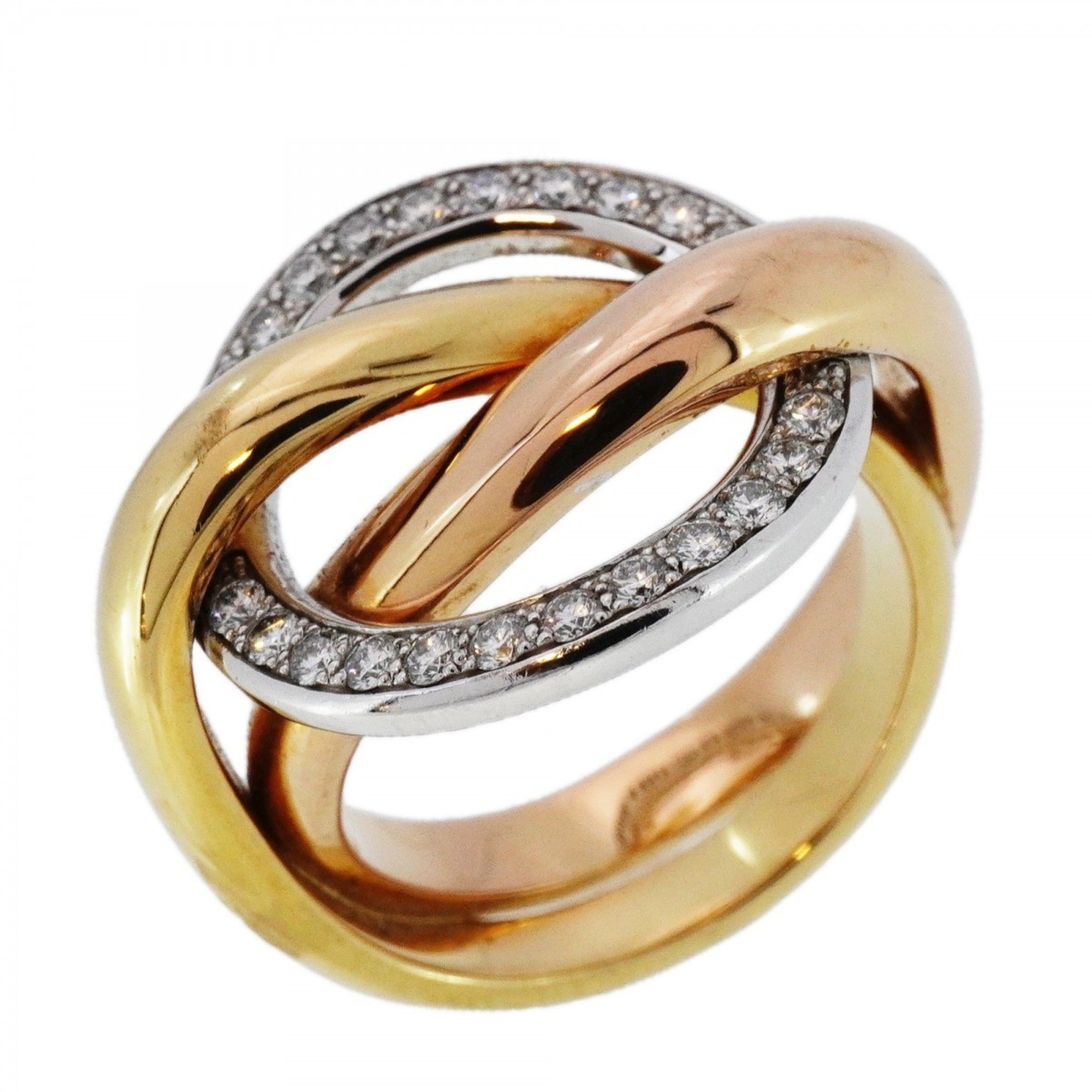 Cartier Trinity Crush Ring in 18K Yellow Gold, White Pink and Diamonds, #50, for Women