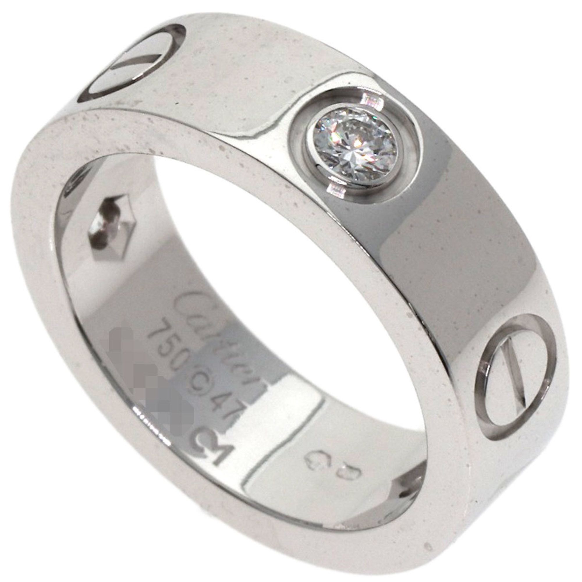 Cartier Love Ring Half Diamond #47 18K White Gold Women's