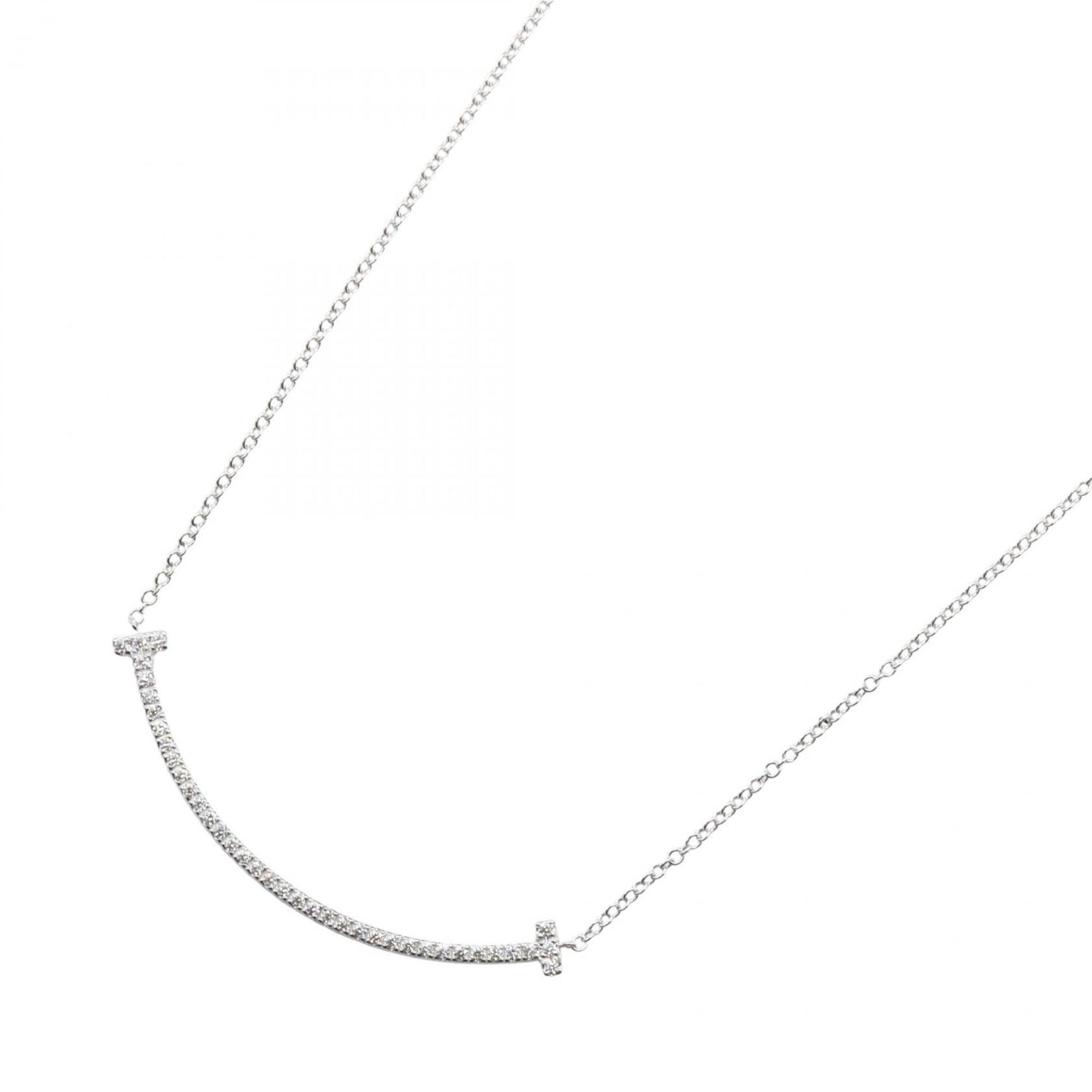 Tiffany & Co. T Smile Small Diamond Necklace in 18K White Gold with Diamonds, Silver, for Women