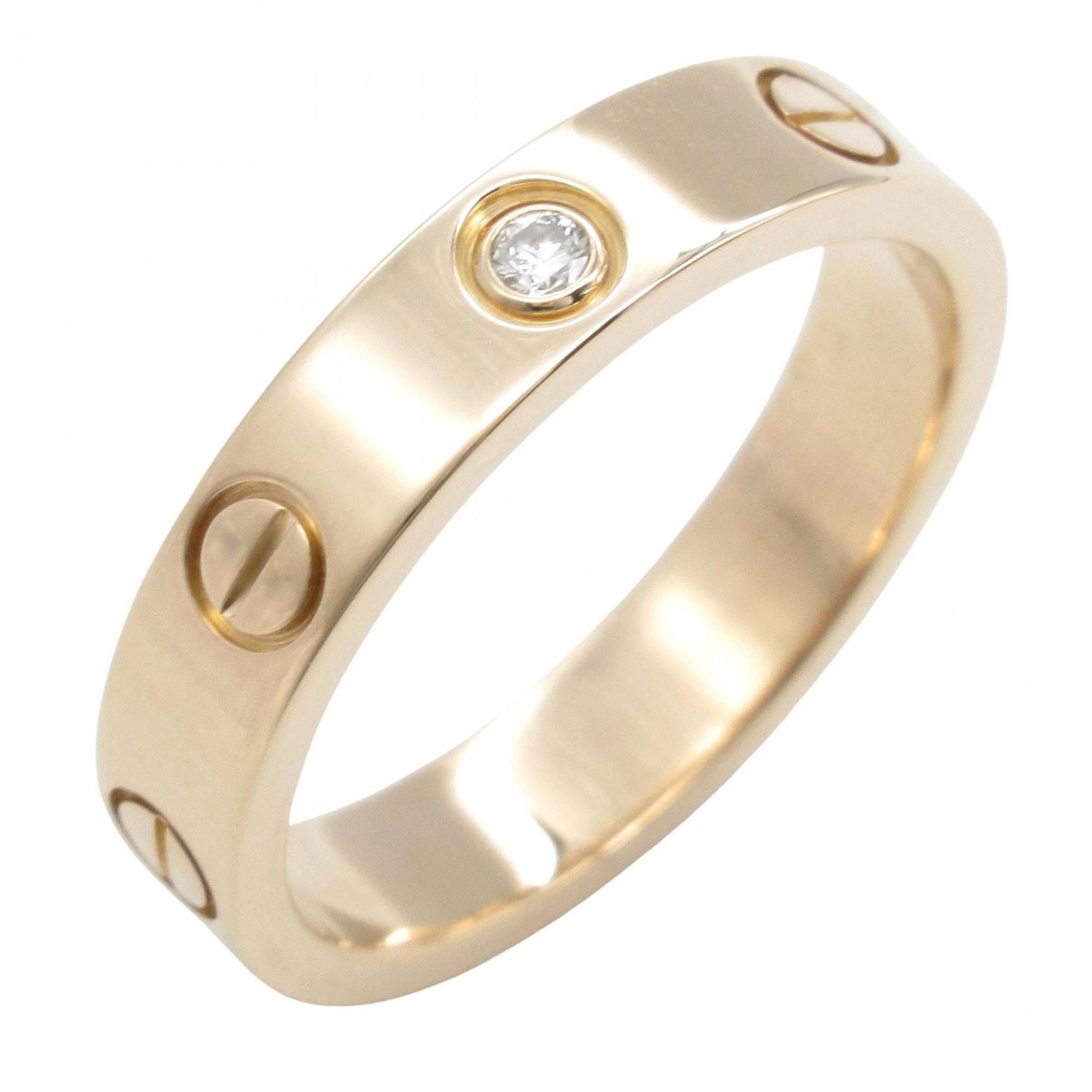 Cartier Mini Love Ring (1PD) in 18K Pink Gold with Diamonds, Women's, and Clear, B4050700