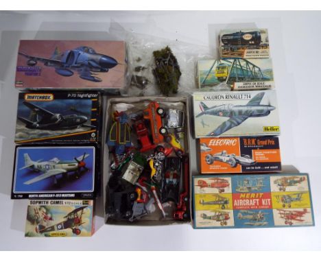 Model Kits - eight model model kits and some unboxed diecast vehicles, including Airfix ESSO Tank wagon, Airfix Girder Bridge