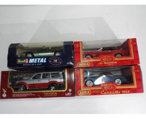 Diecast - four 1:18 scale diecast vehicles in original boxes by Revell, Road Legends and Mira to include 1992 Toyota Land Cru