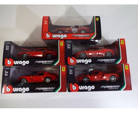 Diecast - five Burago 1:24 scale Ferrari in original window boxes, includes 250 GTO, F430, 550 Marinello , models appear to b