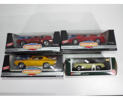 Diecast - four 1:18 scale diecast vehicles by ERTL and Corgi to include 1970 Buick GSX, 1969 Shelby GT-500 and similar, items