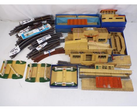 Model Railways - Hornby/Dublo scenics includes two level crossing and four station building, all unboxed , footbridge, signal
