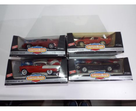 Diecast - four 1:18 scale diecast vehicles by ERTL to include 1971 Buick GSX, 1955 Chevrolet Bel Air and similar, models appe