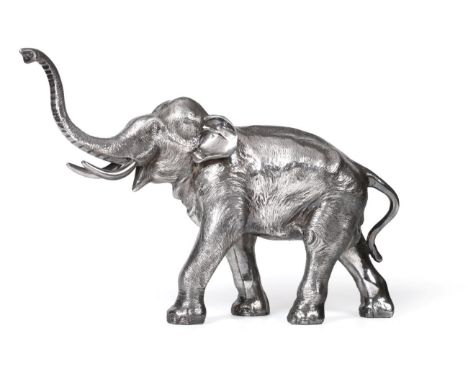 A Large Filled Silver Model of an Indian Elephant, Camelot Silverware, Sheffield 2003, 43cm long trunk to tail