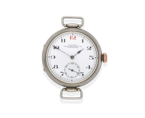 A Rare Large Nickel Cased First World War Period Wristwatch made for the Turkish Market, signed Longines, retailed by Nacib K