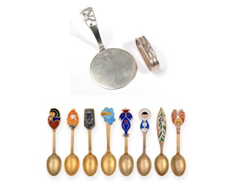 A Group of Eight Danish Silver Gilt and Enamel Spoons, A.Michelsen, and with English import marks for London 1968-75, each by