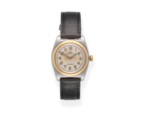 A Steel and Gold Bubbleback Automatic Centre Seconds Wristwatch, signed Rolex, Oyster Perpetual Chronometer, ref: 3133, 1945,