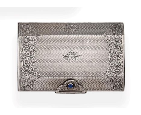 An Art Deco Silver Cigarette Case or Purse, Henry Matthews, Birmingham 1927, with wavy line engine turned engraving and folia