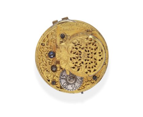 An Early 18th Century Verge Movement, signed Henry Massy, London, Numbered 2493, circa 1705, gilt fusee movement signed and n