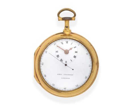 A Gilt Metal Pair Cased Regulator Style Dial Verge Pocket Watch, signed Geo Goodman, London, circa 1795, gilt fusee movement 