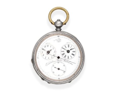 An Open Faced Dual Time Zone Centre Seconds Pocket Watch, circa 1880, cylinder movement, enamel dial signed exhibition prize 