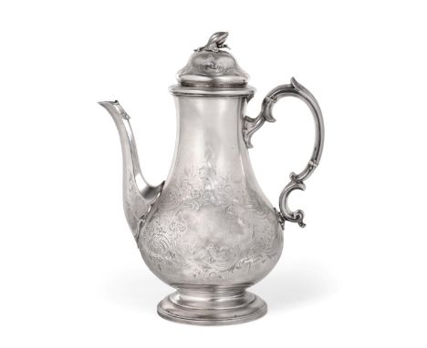 A Victorian Silver Coffee Pot, Edward &amp; John Barnard, London 1854, large baluster form, the domed hinged cover with melon