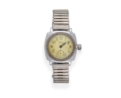 A Chrome Plated Cushion Shaped Wristwatch, signed Rolex, model: Oyster, circa 1930, lever movement signed Rolex Extra Prima, 