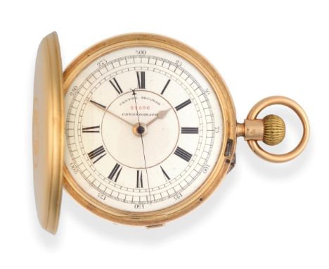 An 18ct Gold Full Hunter Chronograph Keyless Pocket Watch, signed E Wise, Manchester, 1882, lever movement signed and numbere