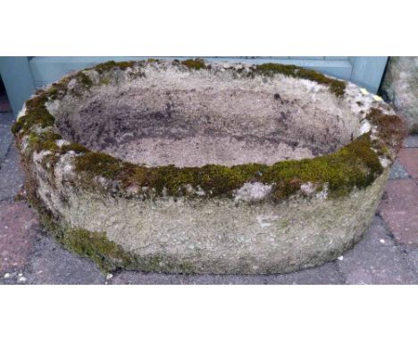 Oval pre-cast sandstone trough 66 x 43 x 20cm.