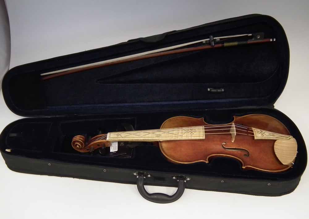 Baroque violin by A.E. Fowler, with flamed maple inlaid fingerboard and