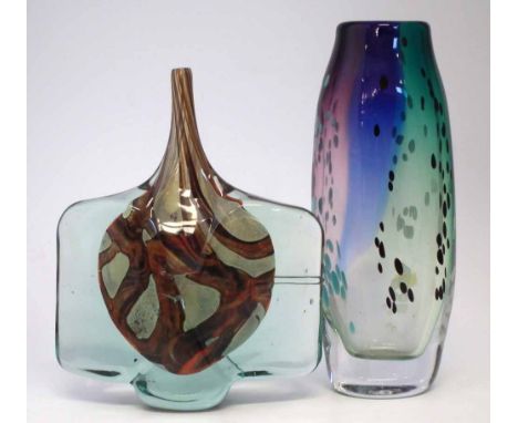 Mdina Axe Head glass vase, etched signature to base, also one other art glass vase, (2) the largest measures 30cm high   This