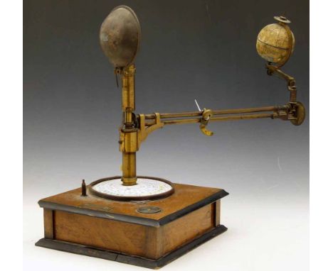 Mechanical tellurium, late 19th century, the Earth printed by J Forest and sold in Paris, the sun's light radiated by a candl