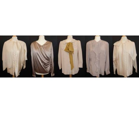 A mixture of ladies blouses, mostly silk by various designers including Madeline, Chloe, Ralph Lauren, Guy Laroche and Umbert