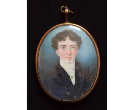 De Garis, early 19th century,  Portrait of a gentleman, signed, oval, watercolour on ivory, 7cm.; 2.75in high, set in a gilt-