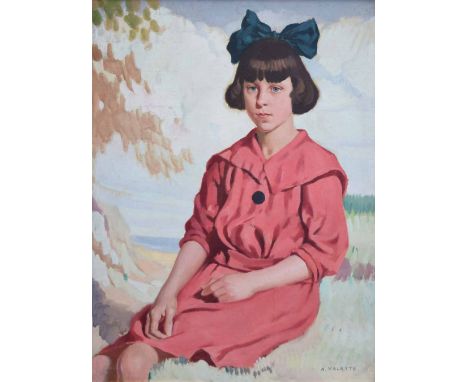Pierre Adolphe Valette (1876-1942),   Portrait of a seated girl, signed, oil on board, 61 x 45cm.; 24 x 17.75in.
