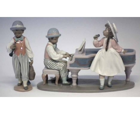 Lladro piano group 'Jazz Duo', model 5930 also 'Jazz Clarinet Player' model 5928 from the same range, (2) the piano group mea