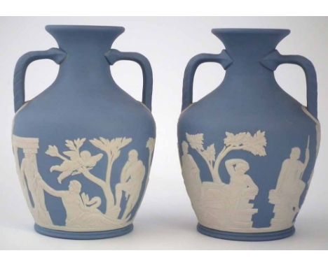 Pair of Wedgwood light blue jasper Portland vases, mid 20th century (2) 14.5cm high     Condition report: No damage, restorat
